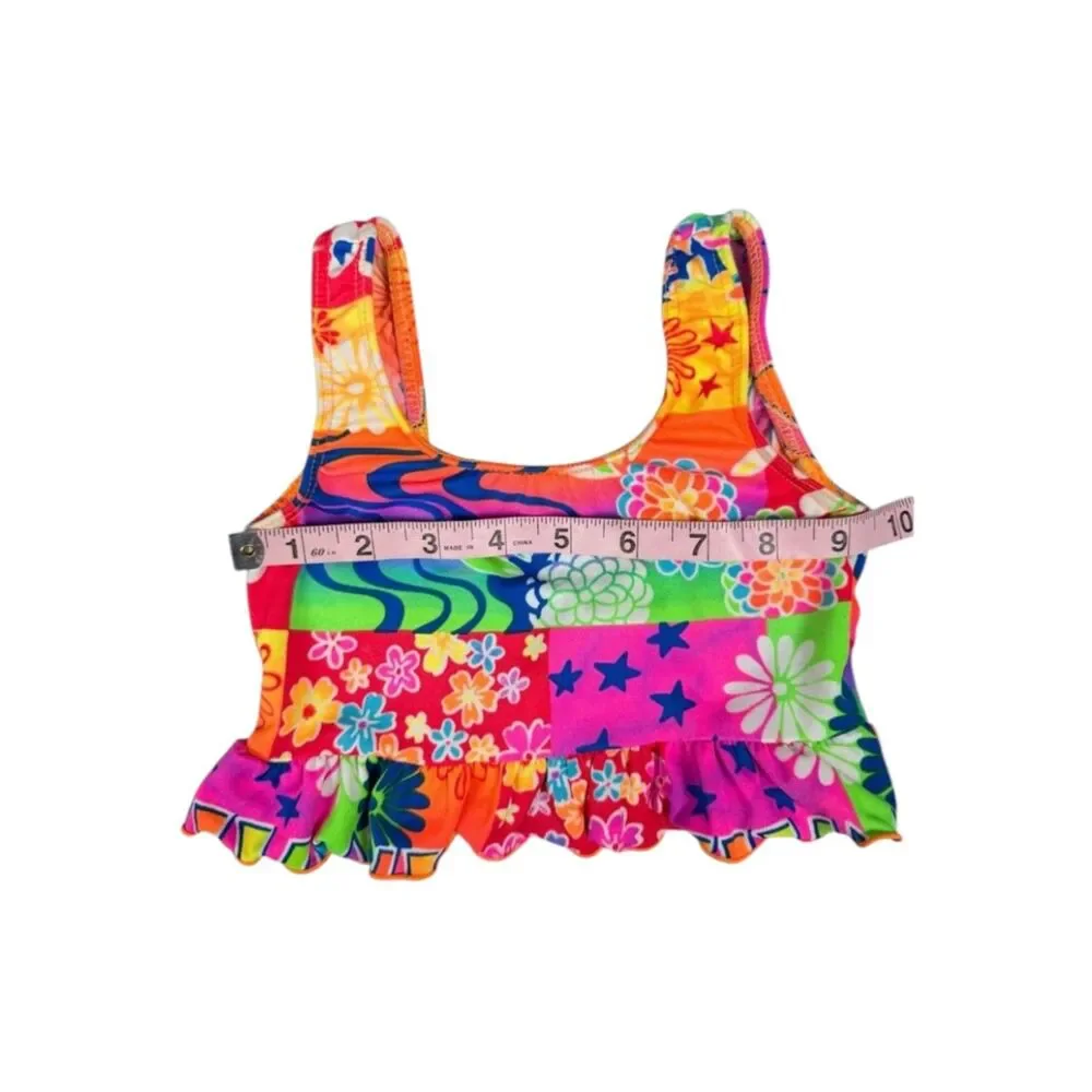 Girls Size 5 Neon Floral Ruffle Tankini Swimsuit Top